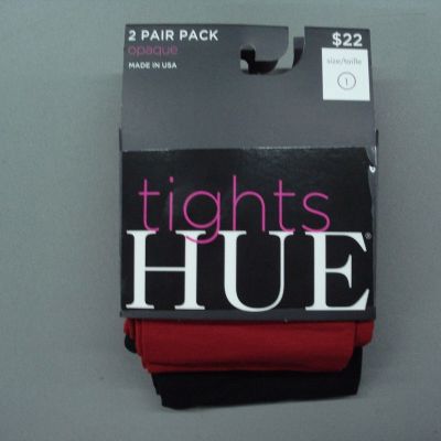 NWT Women's Hue Opaque Tights 2 Pair Size 1 Black/Deep Red #891K